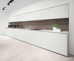 Kitchen without handles white glossy in the interior