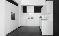 Kitchen without handles white glossy in the interior