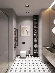 Bathroom Interior With Gray And Black Tiles