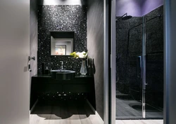 Bathroom Interior With Gray And Black Tiles