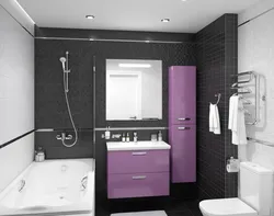 Bathroom interior with gray and black tiles