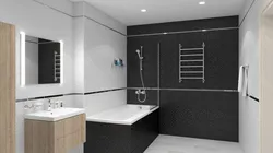 Bathroom interior with gray and black tiles