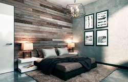 Gray laminate on the wall in the bedroom interior