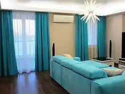 Коричнево бирюзовый дизайн гостиной