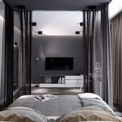 Dark bedroom living room design