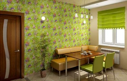 Kitchen design if the wallpaper is green