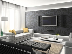 Living room design wallpaper behind the sofa