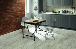 Wood-look porcelain tiles for the kitchen floor photo