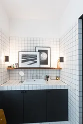 White Tiles In The Bathroom With Black Grout Photo In The Interior