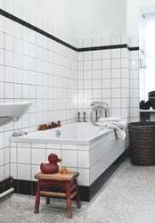 White Tiles In The Bathroom With Black Grout Photo In The Interior