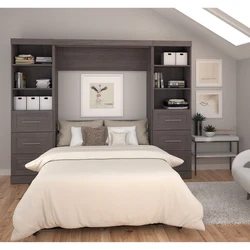 Bedroom design with built-in wardrobe and bed