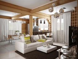 Interior of a living room in a country house combined