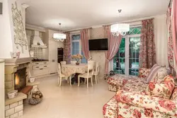 Interior of a living room in a country house combined