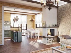 Interior of a living room in a country house combined