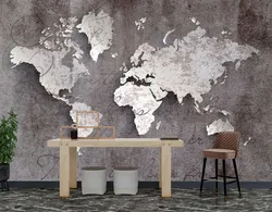 World map decorative plaster in the hallway interior