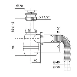 Siphon device for a kitchen sink, sectional photo
