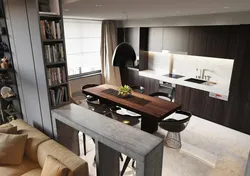 Living room interior bar counter behind the sofa