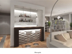 Living room interior bar counter behind the sofa