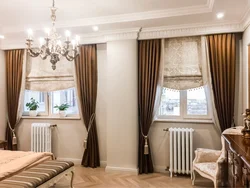 Photo of curtains for the bedroom on the ceiling cornice