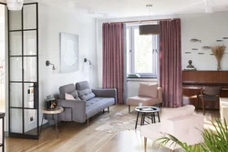 Curtains dusty rose in the living room interior photo