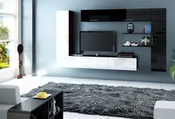 Müasir üslubda fotoşəkildə qonaq otağında televizor şkafı