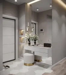 Hallway Design With Cabinet And Mirror