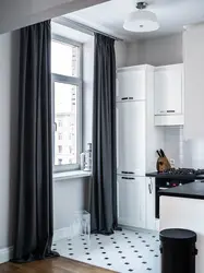 Black and white kitchen interior curtains