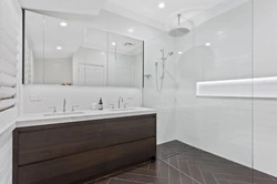 Bathroom design dark walls light floor