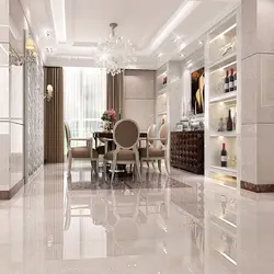 White porcelain tiles in the kitchen interior