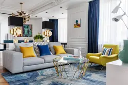Blue-gray sofa in the living room interior