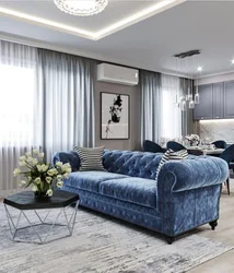 Blue-Gray Sofa In The Living Room Interior