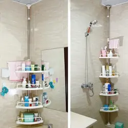 Corner shelves in the bathroom in the interior