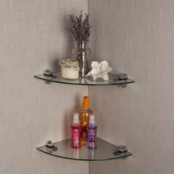 Corner shelves in the bathroom in the interior