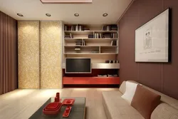 Sliding wardrobe in the interior of the living room 18 sq.m.