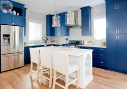 Kitchen design with blue floor
