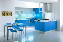 Kitchen design with blue floor