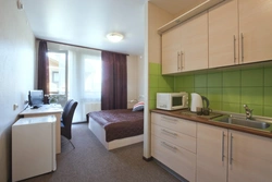 Mətbəx ilə otel otağı dizaynı