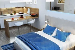 Hotel room design with kitchen