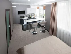 Hotel room design with kitchen