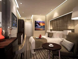 Hotel room design with kitchen