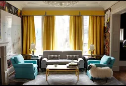Mustard curtains in the living room photo