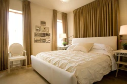 Beige bed in the bedroom interior