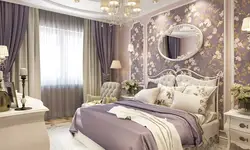 Bedroom lilac beige photo