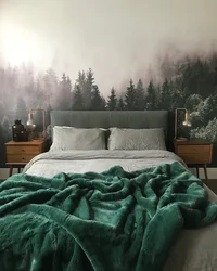 Спальня з зялёным покрывам фота