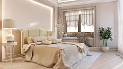 Кремовая кровать в интерьере спальни