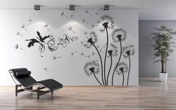 Wallpaper with dandelions in the bedroom interior