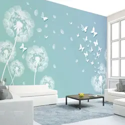 Yataq otağının interyerində dandelions ilə divar kağızı