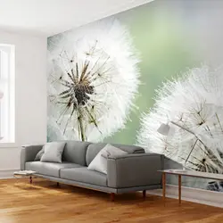 Wallpaper with dandelions in the bedroom interior