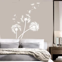 Wallpaper with dandelions in the bedroom interior
