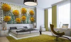 Yataq otağının interyerində dandelions ilə divar kağızı